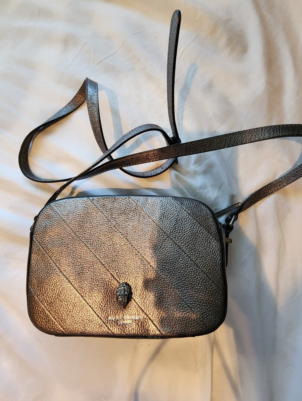 Kurt Geiger Metallic Silver Leather Crossbody Bag